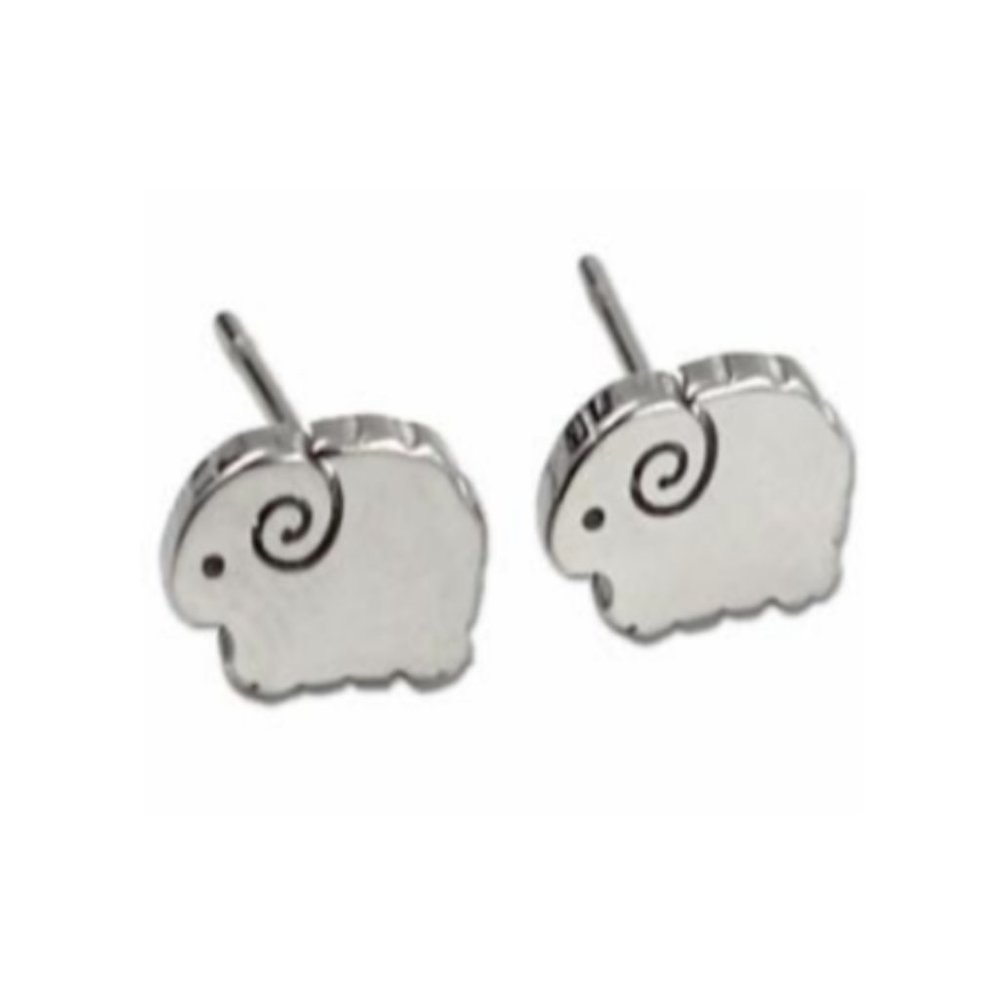 High-Quality Stainless Steel Silver Cute Sheep Rams Earrings